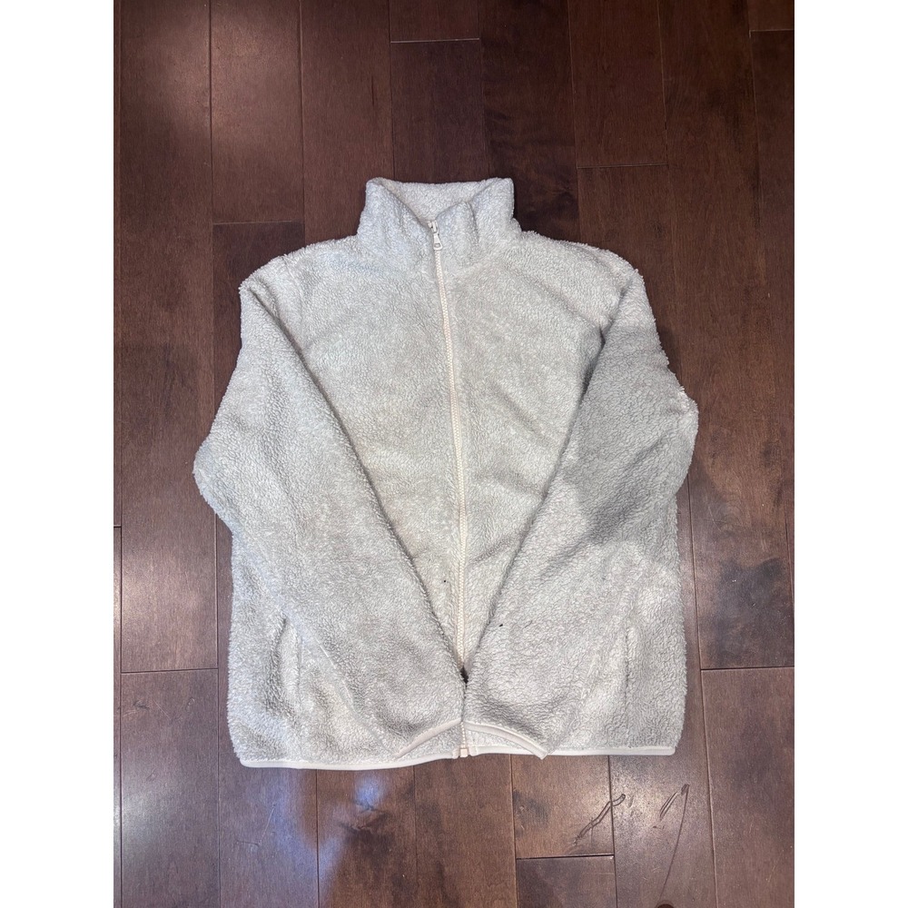 Cream Full Zip Fleece Jacket Mock Neck High Pile Plush Ivory Sweater Coat - Picture 1 of 1